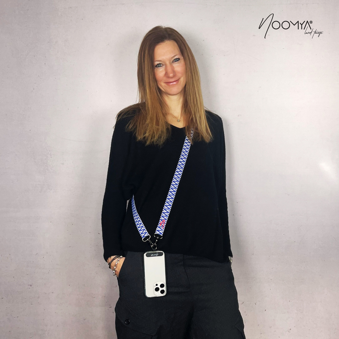 Wide woven phone strap - True Blue