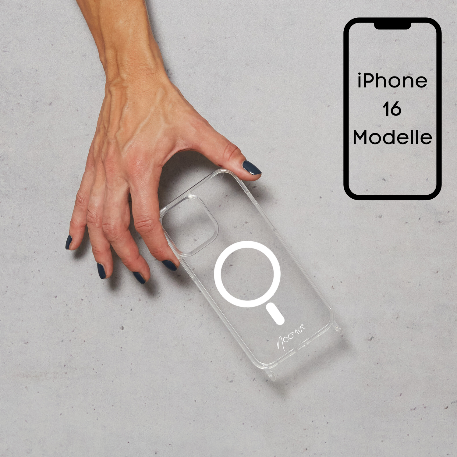Handyhülle für iPhone 16 er Modelle mit Ösen für Handyketten & Handybänder  | transparent | NOOMYA – NOOMYA