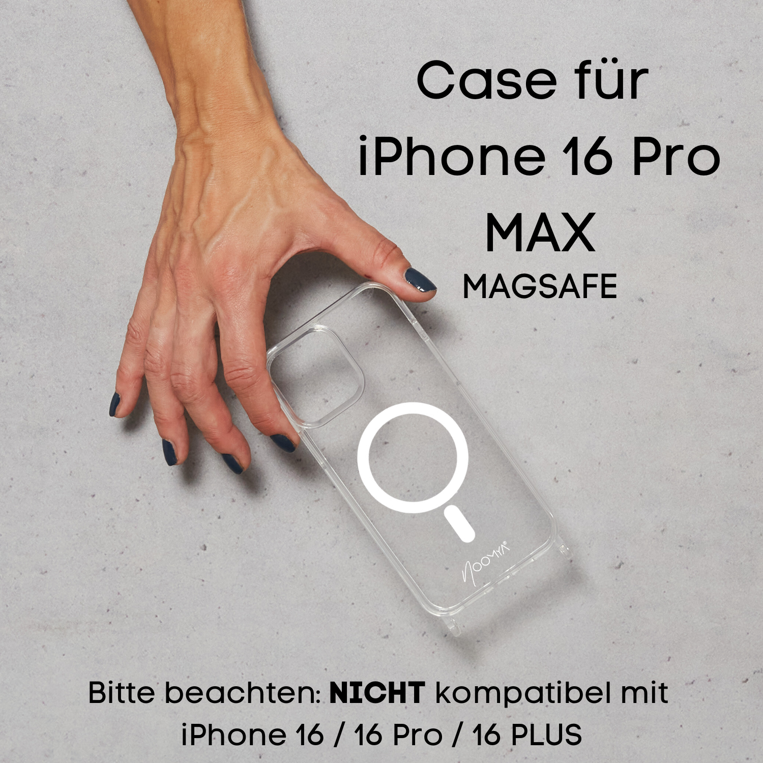 Magsafe Handyhülle für iPhone 16 Pro MAX mit Ösen für Handyketten &  Handybänder | transparent | NOOMYA – NOOMYA