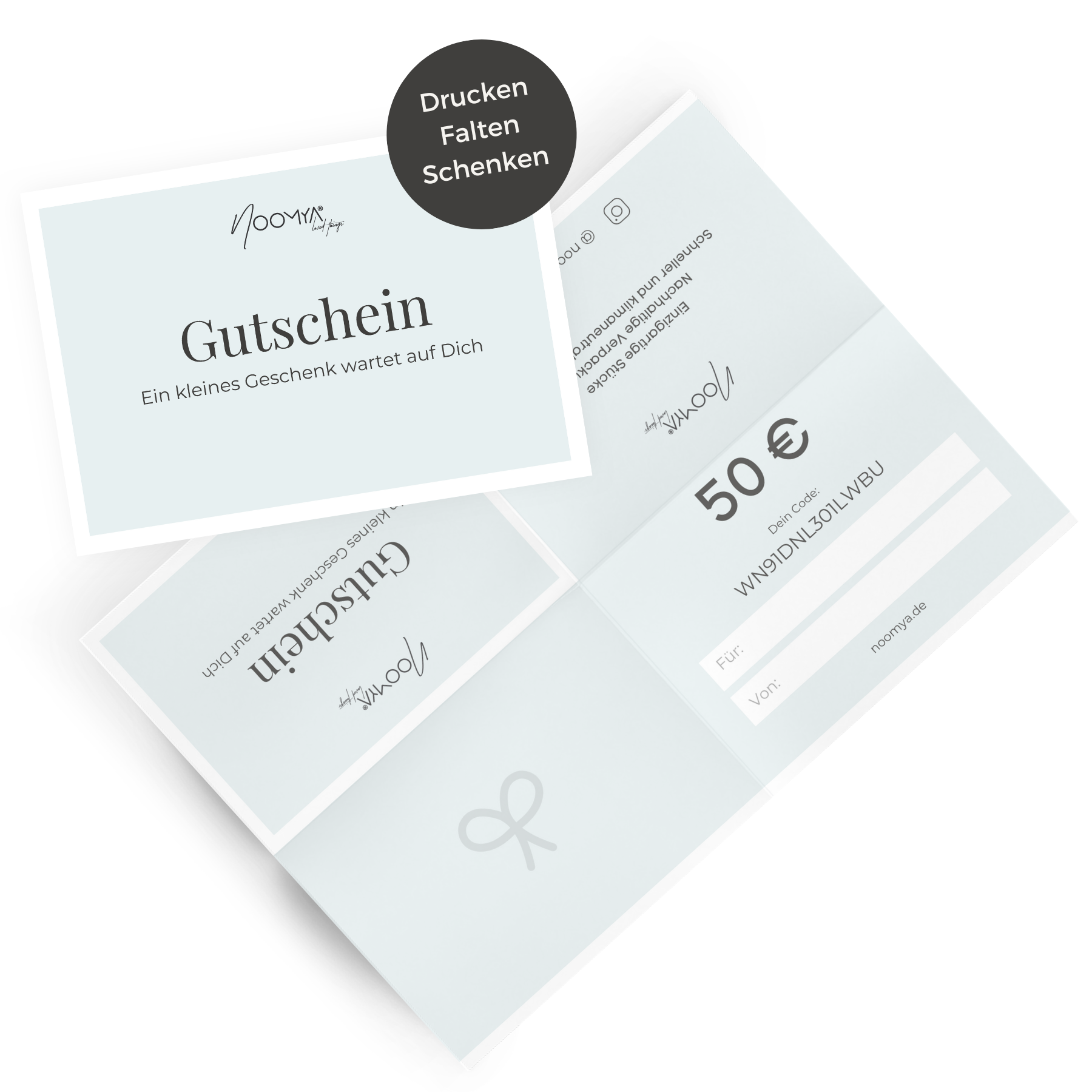NOOMYA Geschenk- Gutschein zum Ausdrucken
