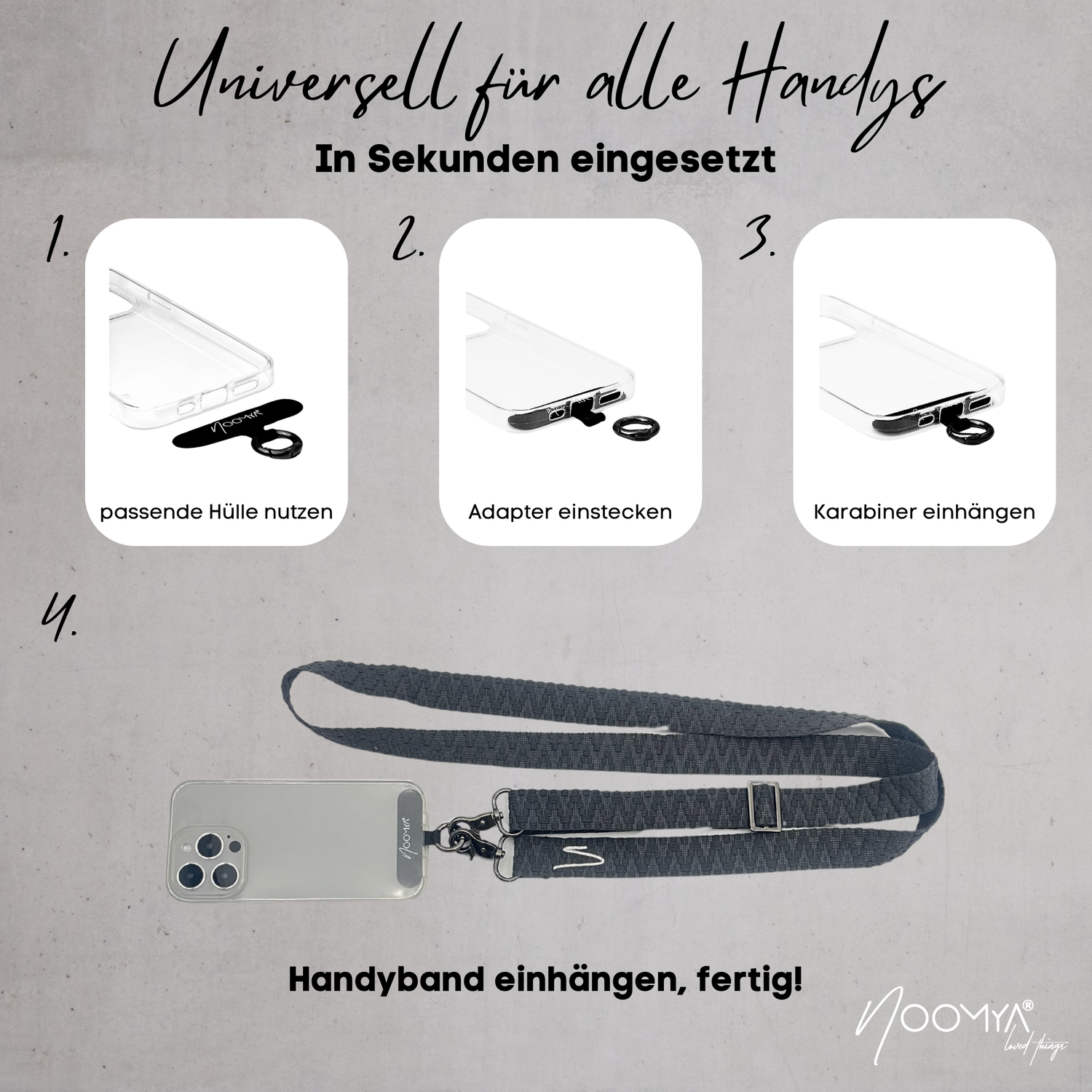 Breites Handyband | universal für alle Handymodelle inkl Adapter | Dein stylisher Begleiter | Phantom Grey