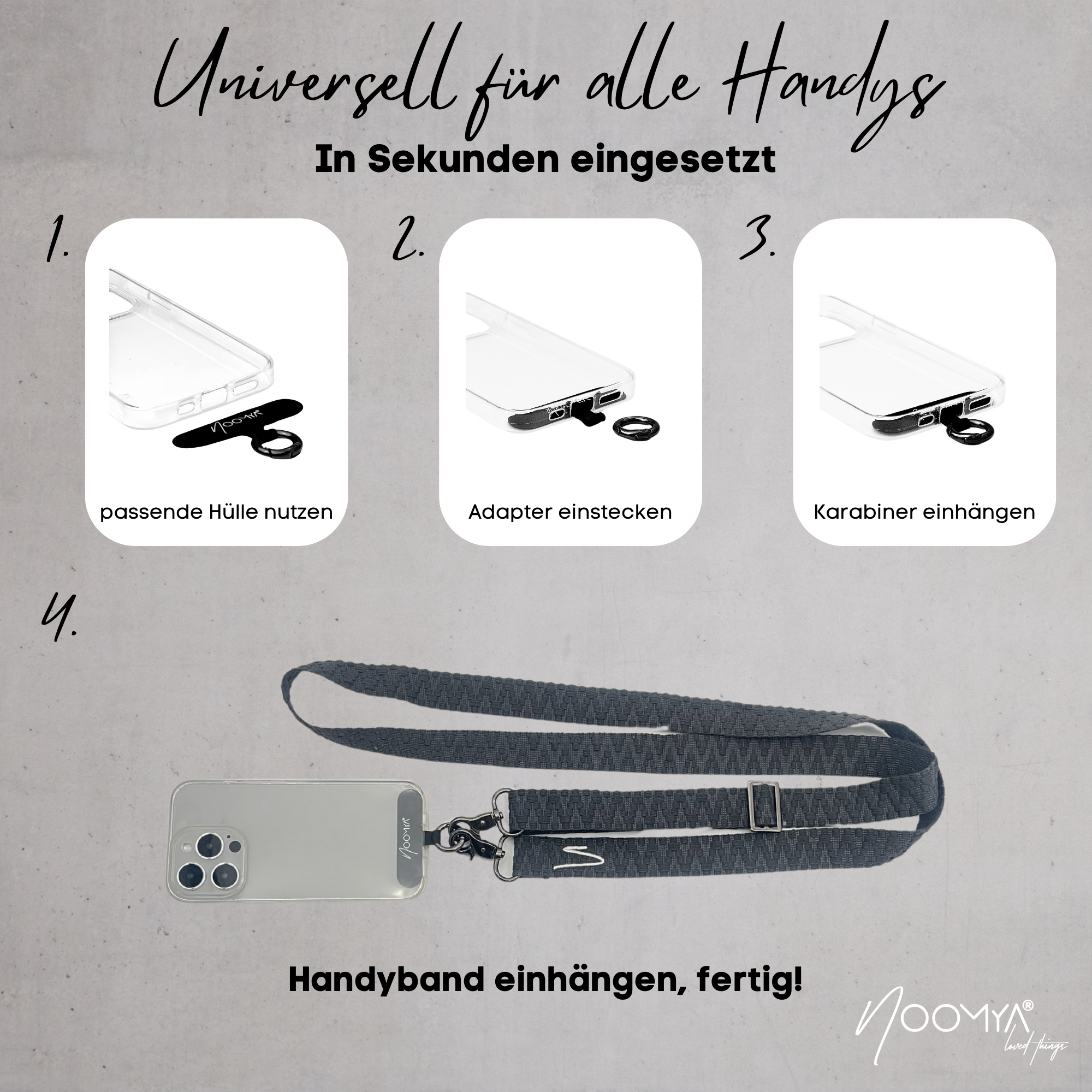 Breites Handyband | universal für alle Handymodelle inkl Adapter | Dein stylisher Begleiter | Phantom Grey