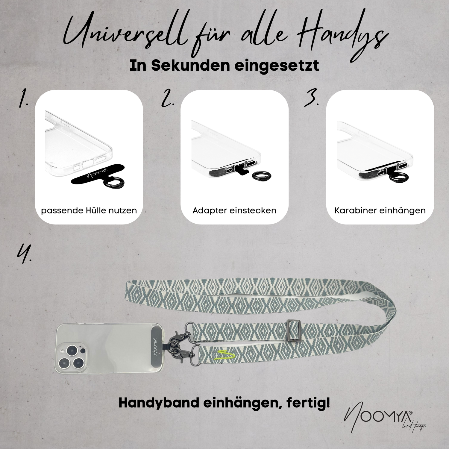 NOOMYA Handyband breit universal mit Adapter für alle Handymodelle kompatibel