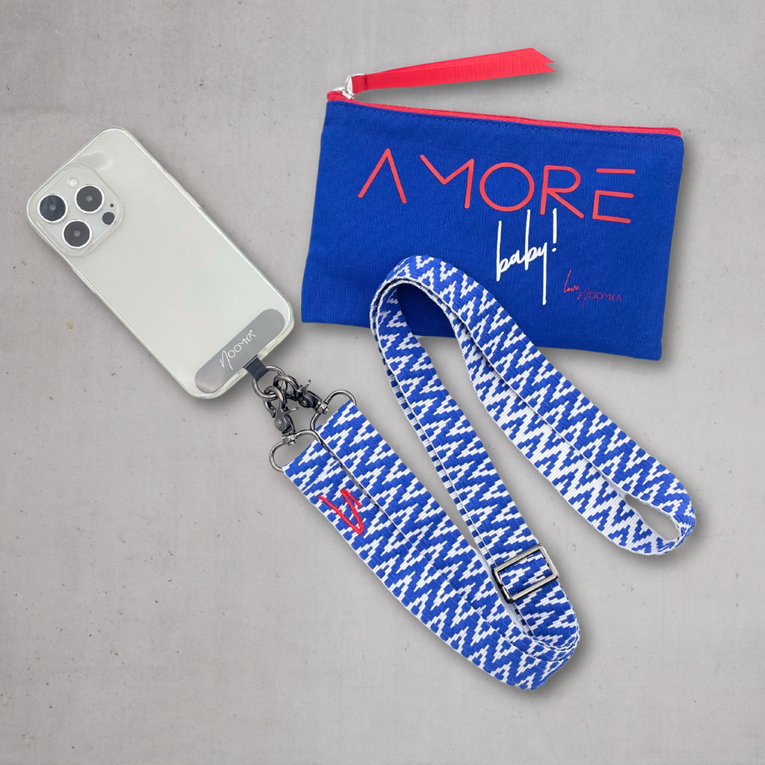 Wide woven phone strap - True Blue
