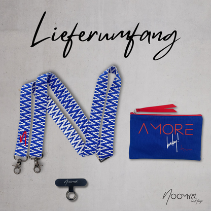 Wide woven phone strap - True Blue