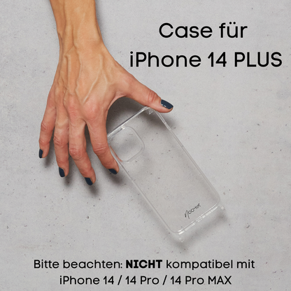 Handyhülle für iPhone 14 PLUS mit Ösen für Handyketten &amp; Handybänder | transparent