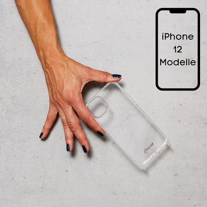 Handyhülle für iPhone 12 er Modelle mit Ösen für Handyketten &amp; Handybänder | transparent