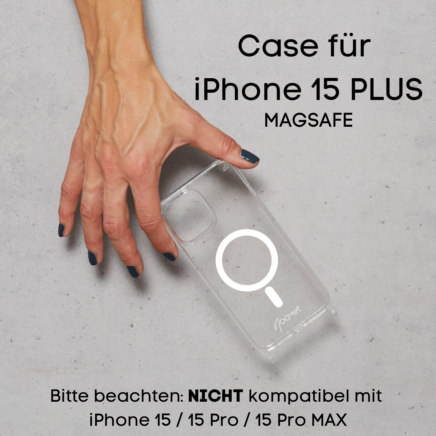 Magsafe Handyhülle für iPhone 15 PLUS mit Ösen für Handyketten &amp; Handybänder | transparent