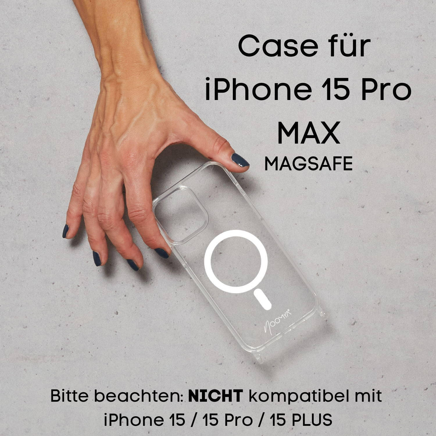 Magsafe Handyhülle für iPhone 15 Pro MAX mit Ösen für Handyketten &amp; Handybänder | transparent