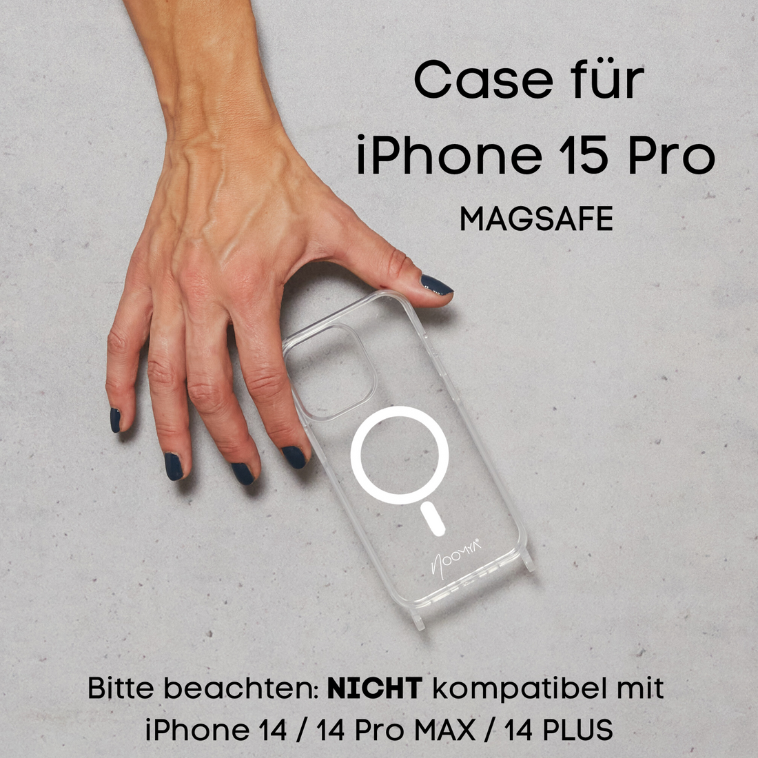 Magsafe Handyhülle für iPhone 15 Pro mit Ösen für Handyketten & Handybänder | transparent