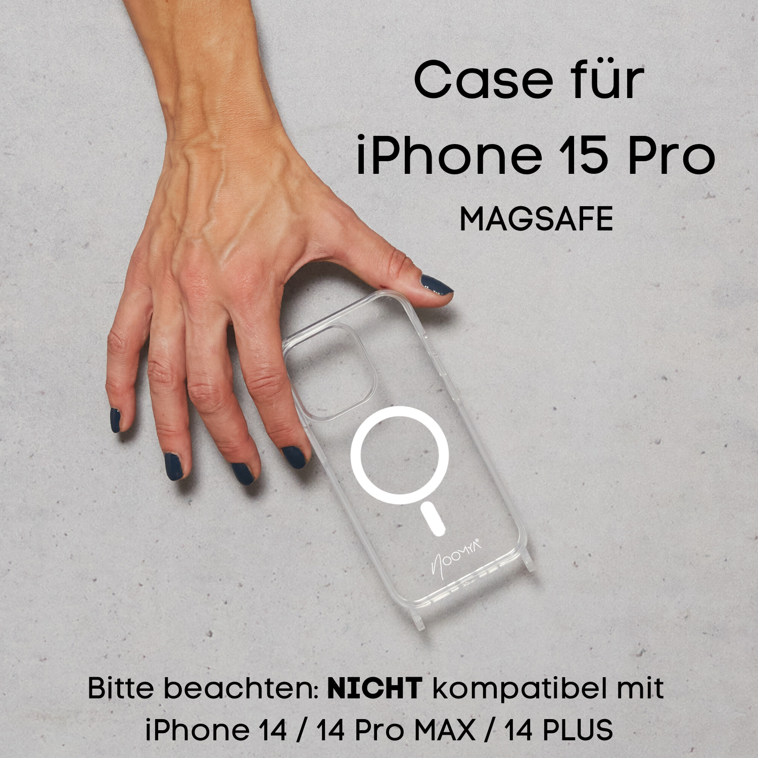 Magsafe Handyhülle für iPhone 15 Pro mit Ösen für Handyketten &amp; Handybänder | transparent
