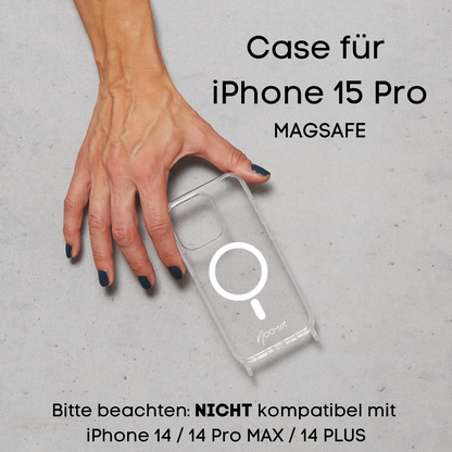 Handyhülle für iPhone 15 er Modelle mit Ösen für Handyketten &amp; Handybänder | transparent