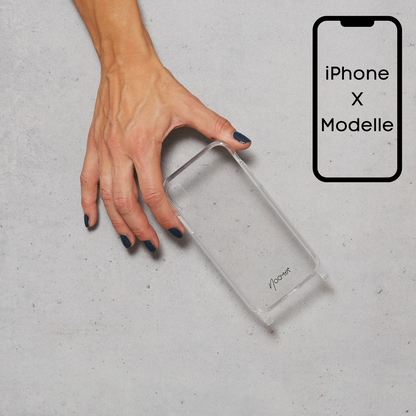 Handyhülle für iPhone X Modelle mit Ösen für Handyketten &amp; Handybänder | transparent