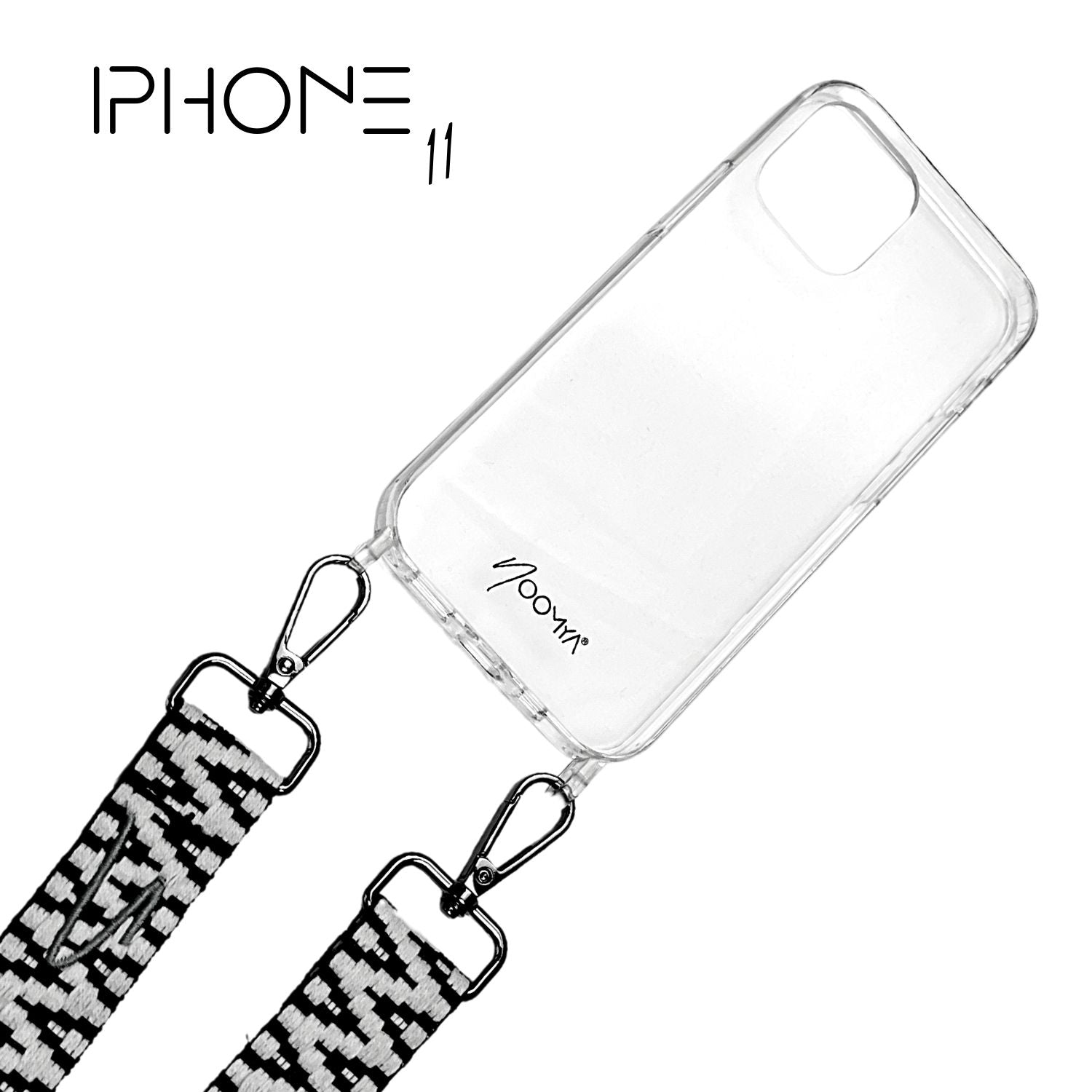 NOOMYA® Smart Strap sind die trendigen breiten Handyketten aus gewebten Baumwollbändern mit passender hochwertiger iPhone Handyhülle für das iPhone 11. Die glasklaren Handy Cases sind aus einem Gruß und kommen ohne Metallringe aus, um Kratzer zu verhindern. Ecken-Airbags schützen das Smartphone bei Stürzen und die Raised-Lip bietet Rundumschutz für Display und Kamera