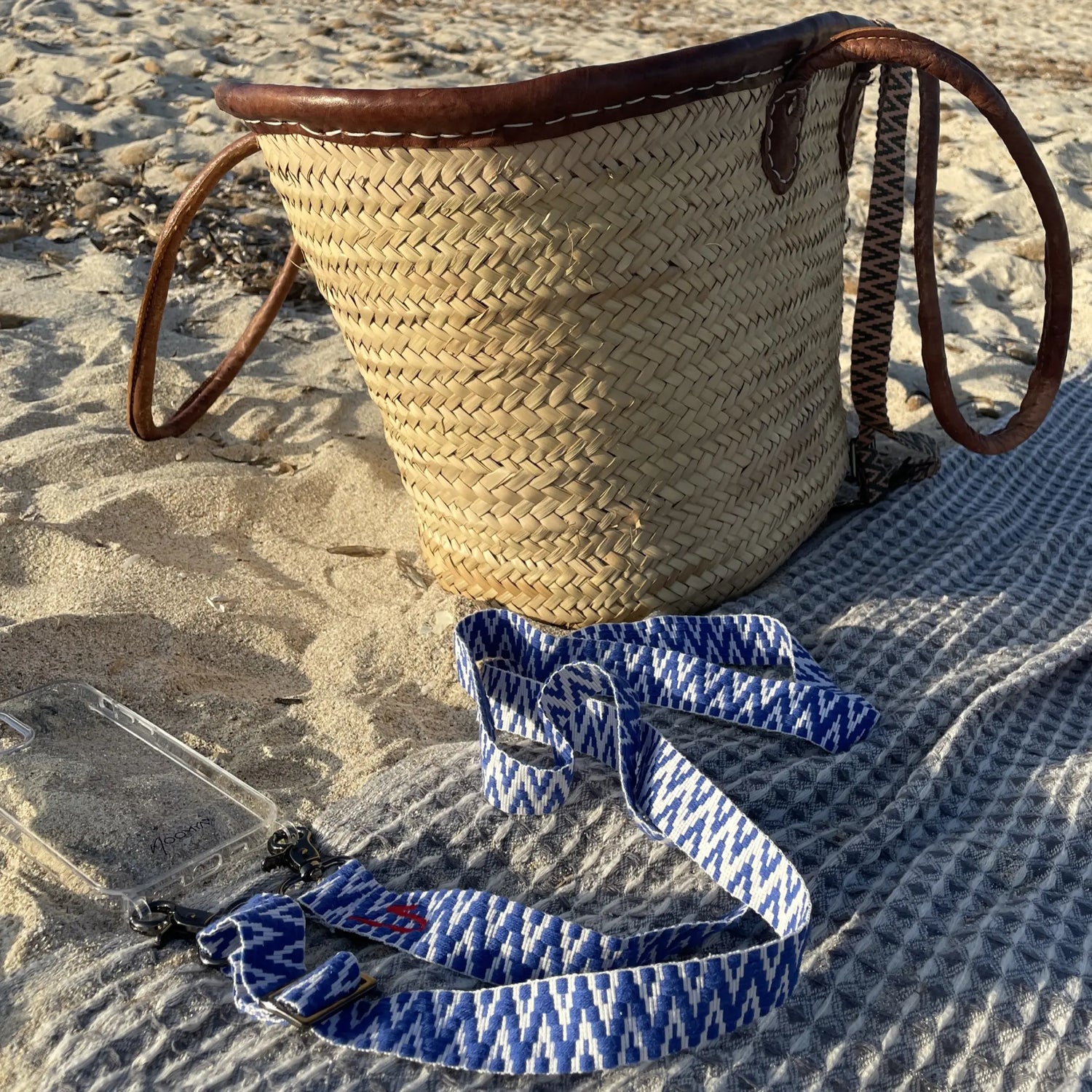 Wide woven phone strap - True Blue